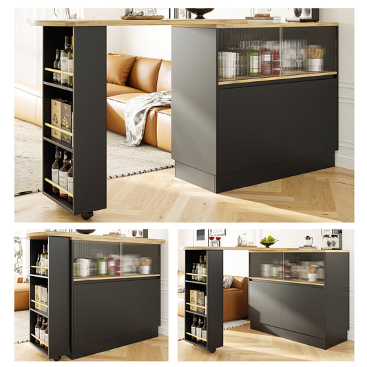 N620P20771617S 360 Rotatable Edible Bar  Main Body 90 X 45 X 100 Cm , Modern, Simple, Multifunctional, Swivel Sideboard With Shelves And Glass, Suitable For Kitchens And Restaurants