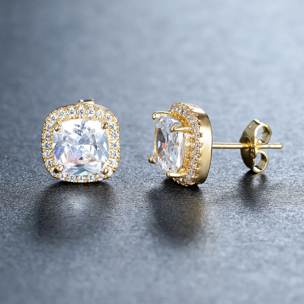 Korean-style Fashionable All-diamond Zircon Womens Stud Earrings