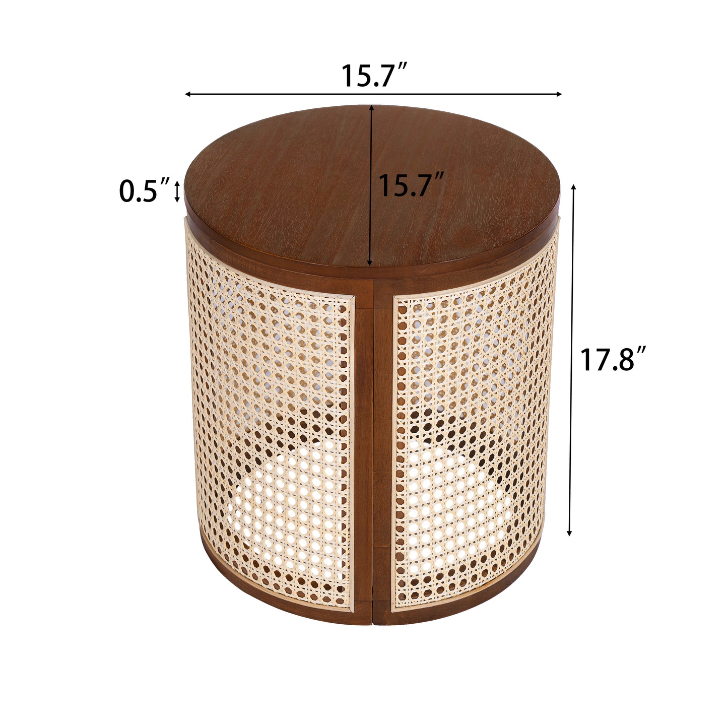 15.70  Round End Table, Hollow Woven Side Table, Small Rubber Wood Nightstand, Rattan Woven Tea Desk, Round Wood Tabletop, Chic Home Decor Desk, Easy Assembly, Dark Brown Color