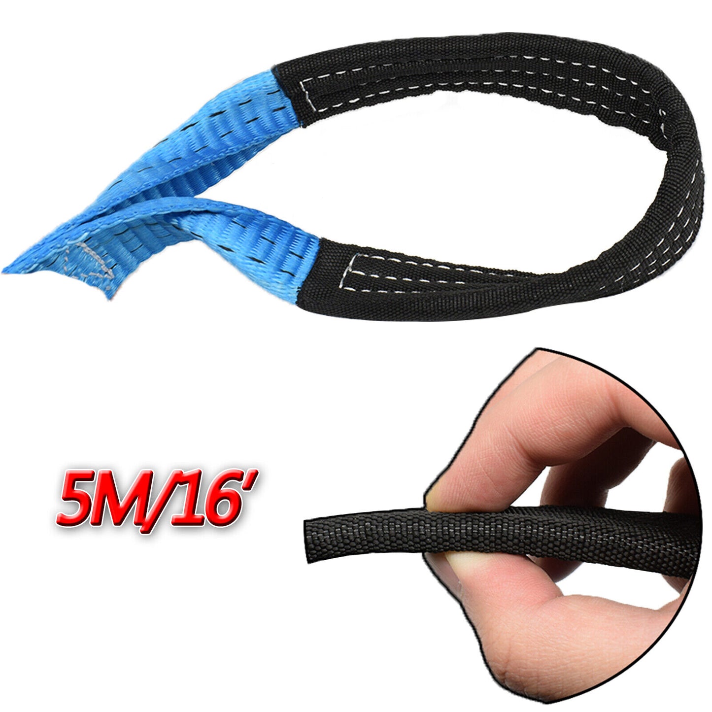 8T 16' 5M Tow Rope Heavy Duty Towing Pull Strap Road Recovery Chain Two Shackles