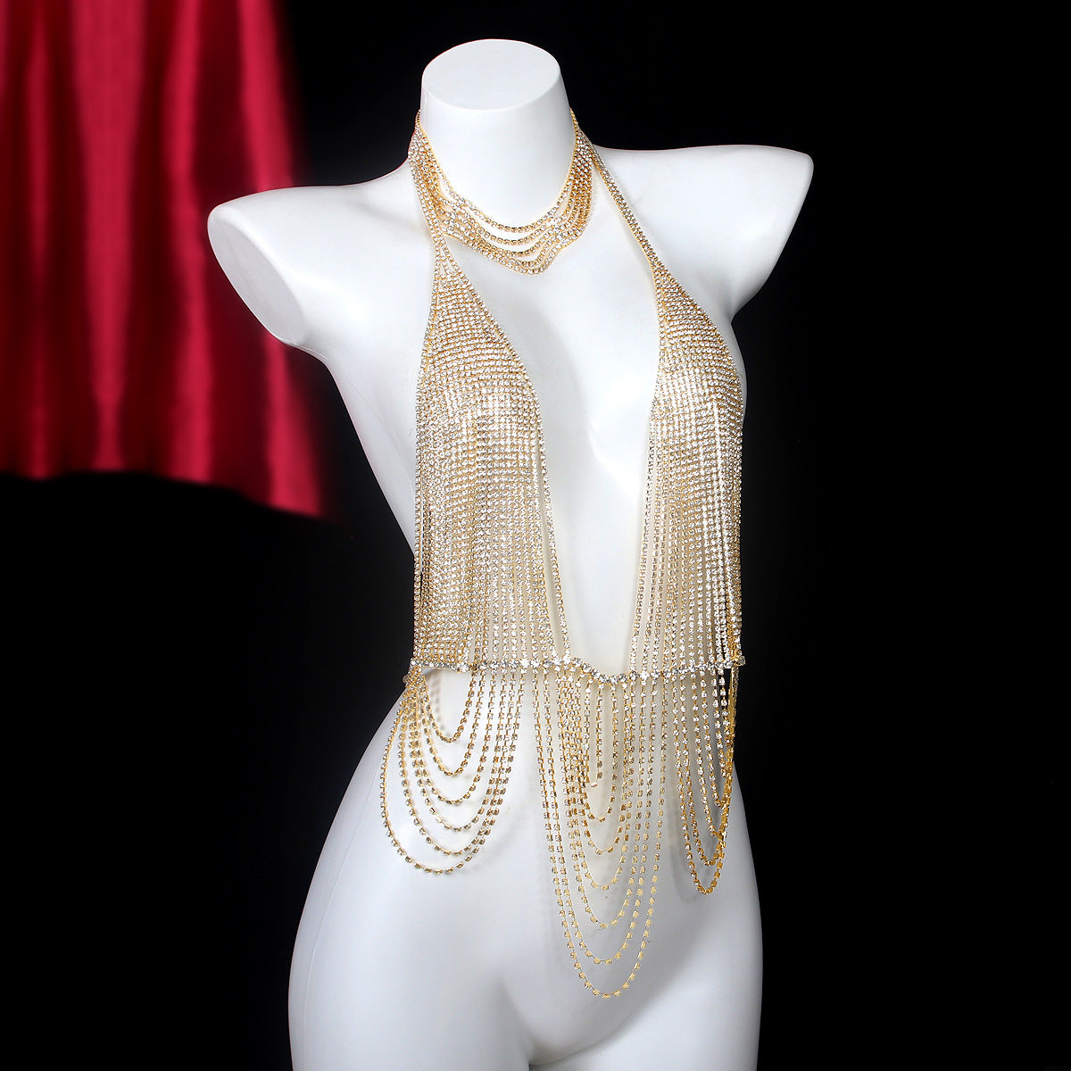 Sexy And Extravagant Rhinestone Necklace And Body Chain Set