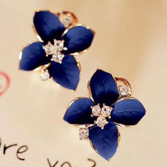 Versatile Korean Style Camellia Earrings, Diamond Inlaid Elegant Studs & Ear Cuffs