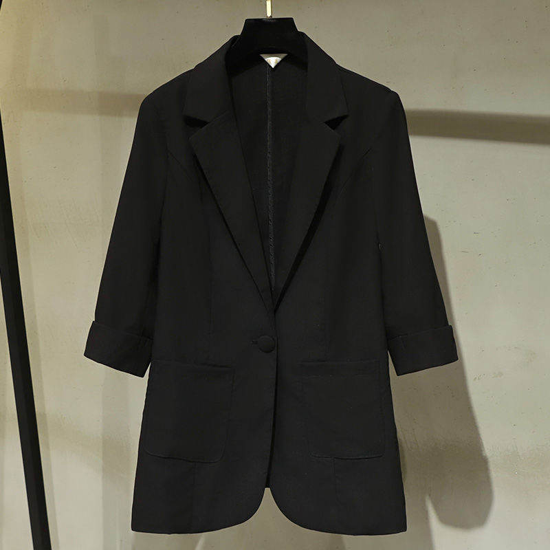 Korean-style Plus-size Three-quarter-sleeve Casual Blazer For Women