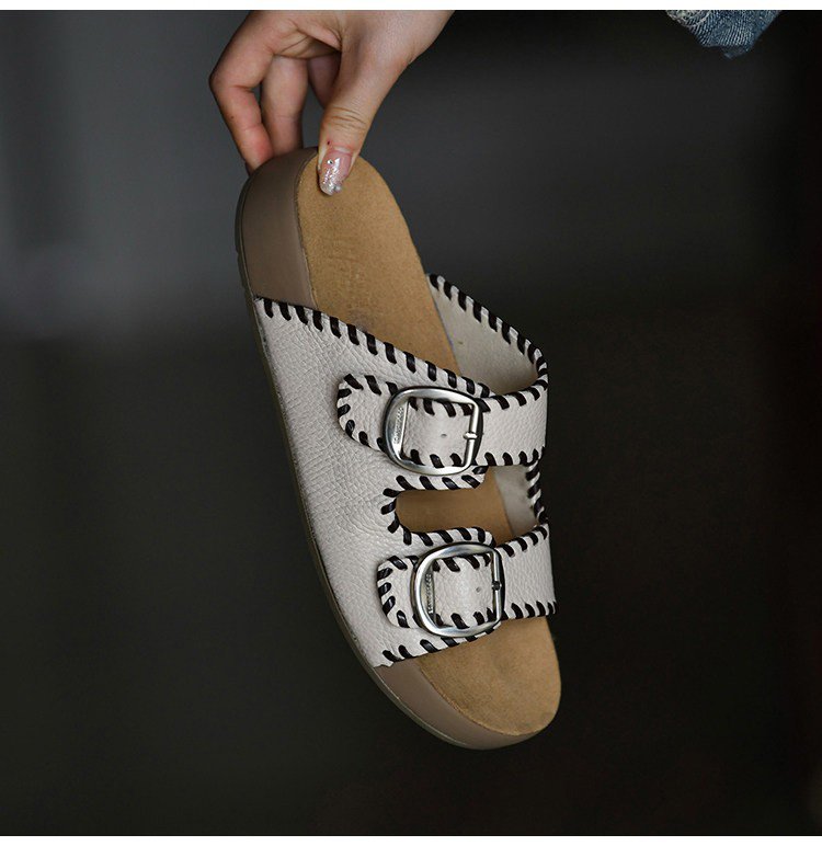 Thick Soled Retro Embroidered One-piece Slippers For Women's Outdoor Wear, Summer Fashion New Beach Sandals, Bocken Shoes