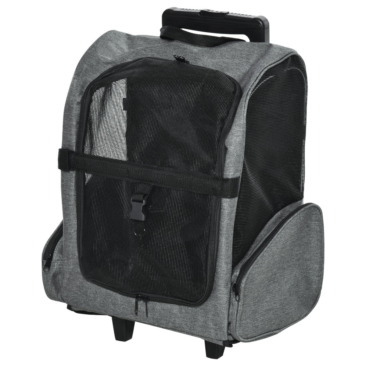 PawHut Pet Travel Backpack Bag Cat Puppy Dog Carrier W/ Trolley And Telescopic Handle Portable Stroller Wheel Luggage Bag (Grey)