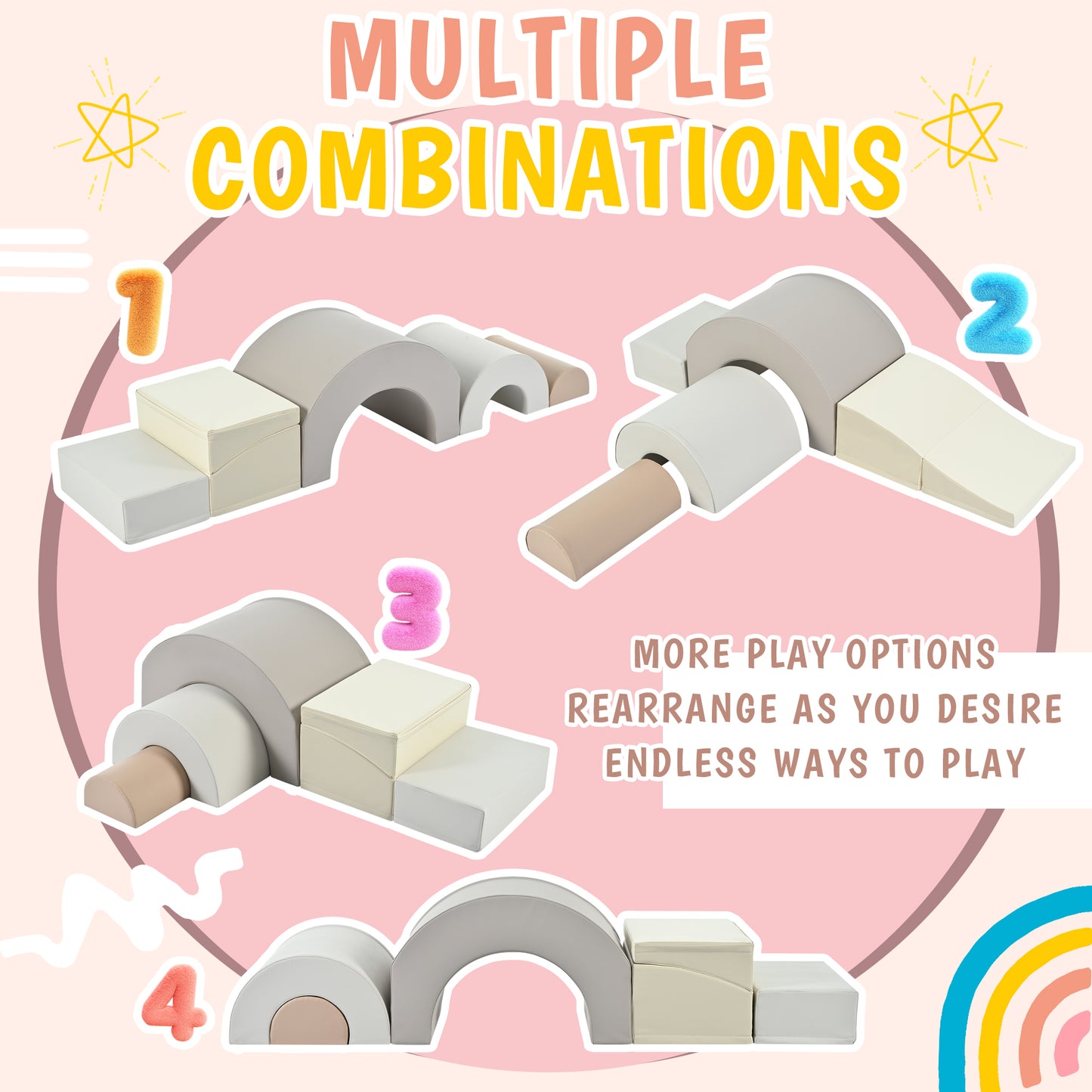5-Piece Kids Climbing Toys For Toddlers, Foam Climbing Blocks For Babies, Kids Crawling And Climbing Indoor Active Play Structure