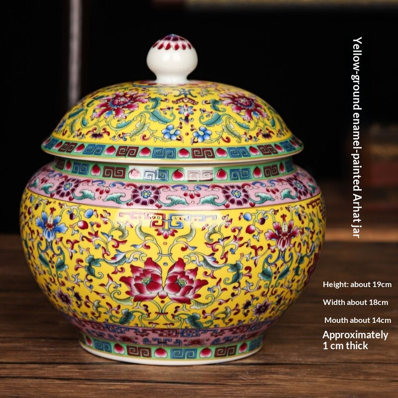 Jingdezhen Ceramic Antique-style Enamel-decorated Tea Caddy