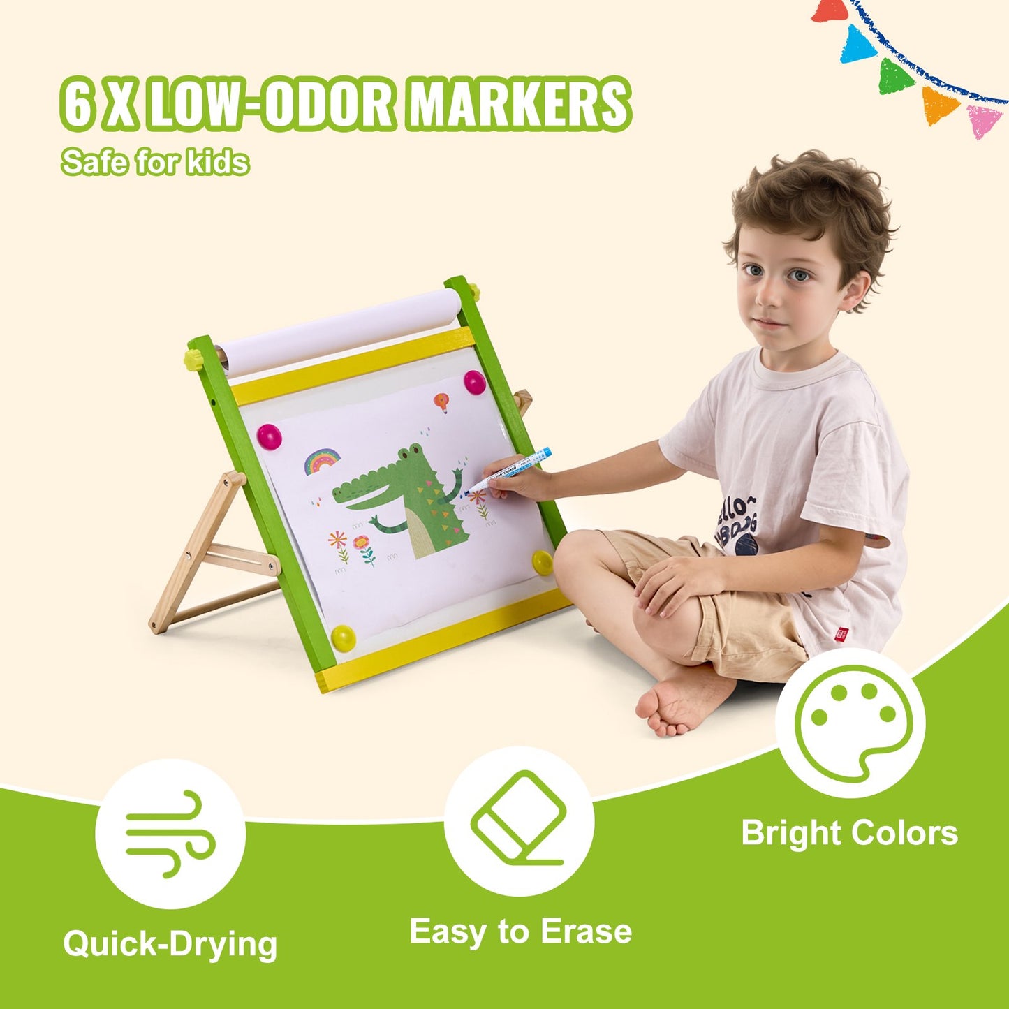 Easel Accessory Set, 32 PCS Kid's Art Easel Painting Kit Including Chalks, Dry-Erase Markers & Paper Rolls, Supplies Set For Tabletop Art Easel, Painting Accessories For Toddlers Boys And Girls