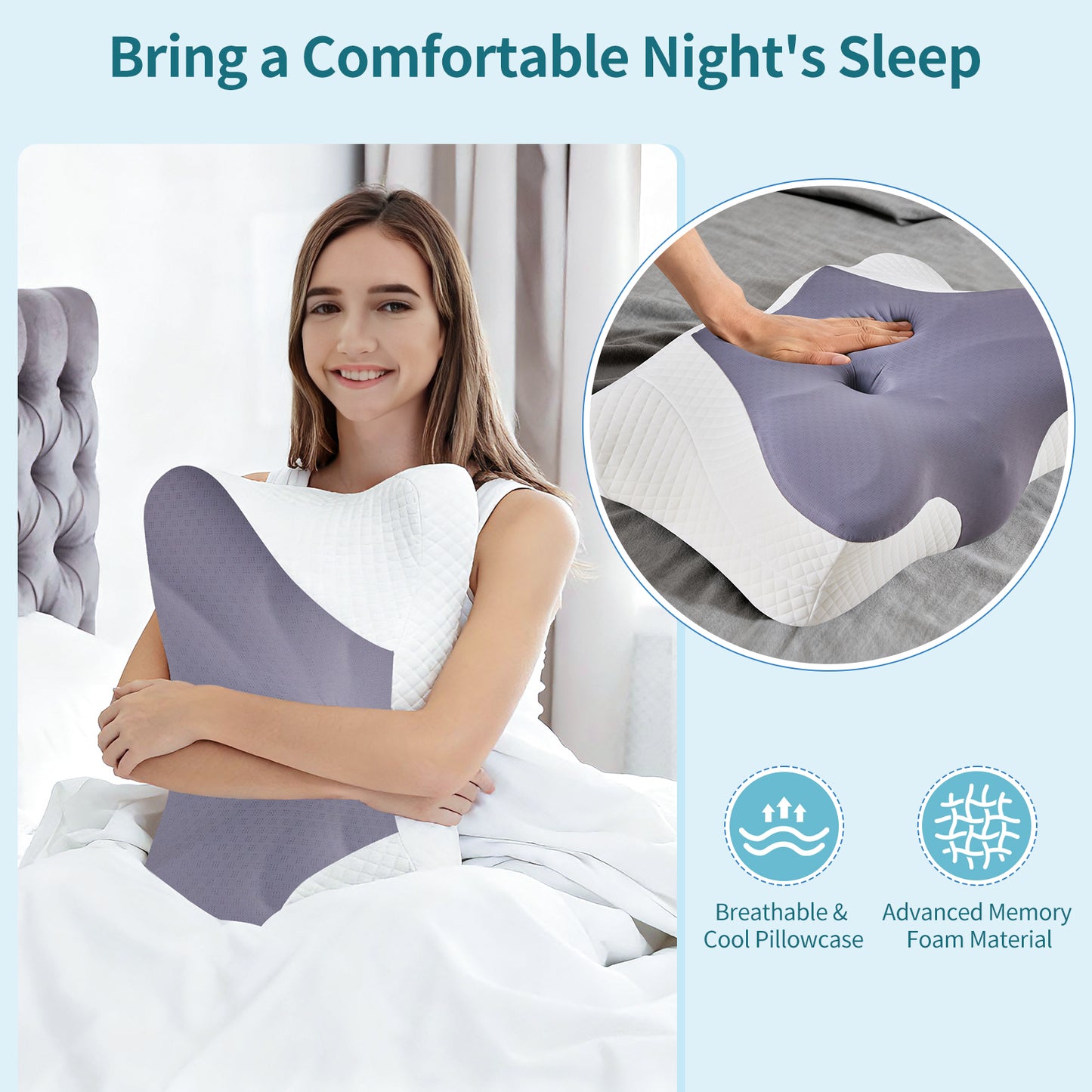 2 Pack Memory Foam Pillow, A Cooling Type Sleep Pillow Designed To Provide Neck Support When Lying On One's Side