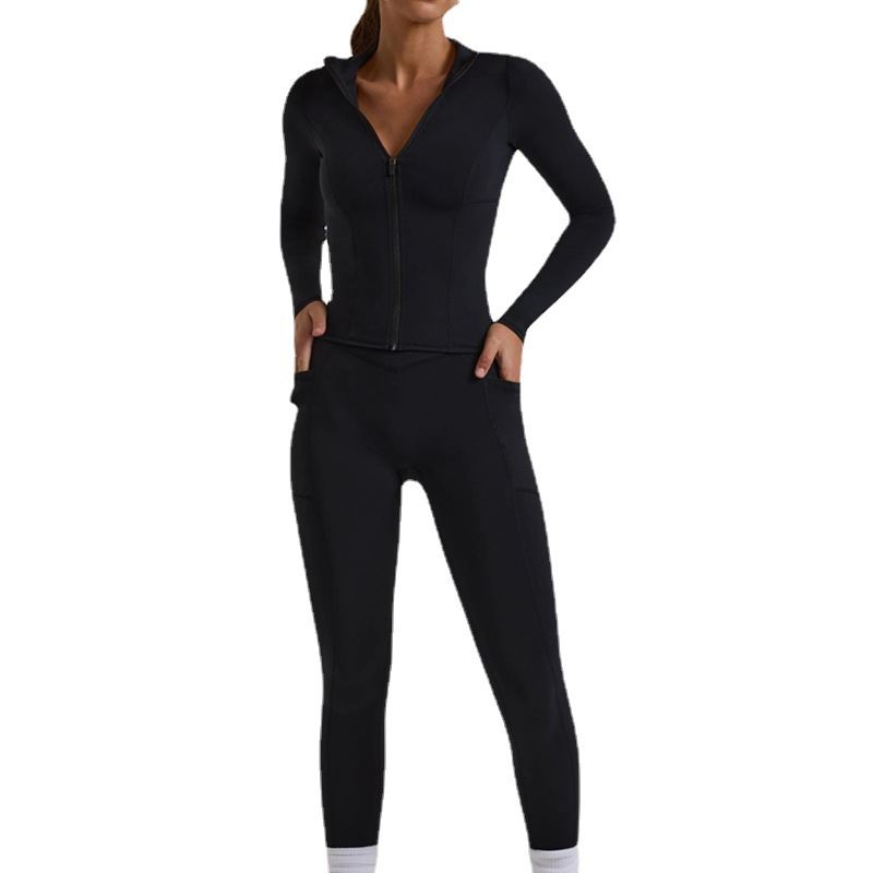 Long Sleeve Top Yoga Trousers Workout Exercise Outfit