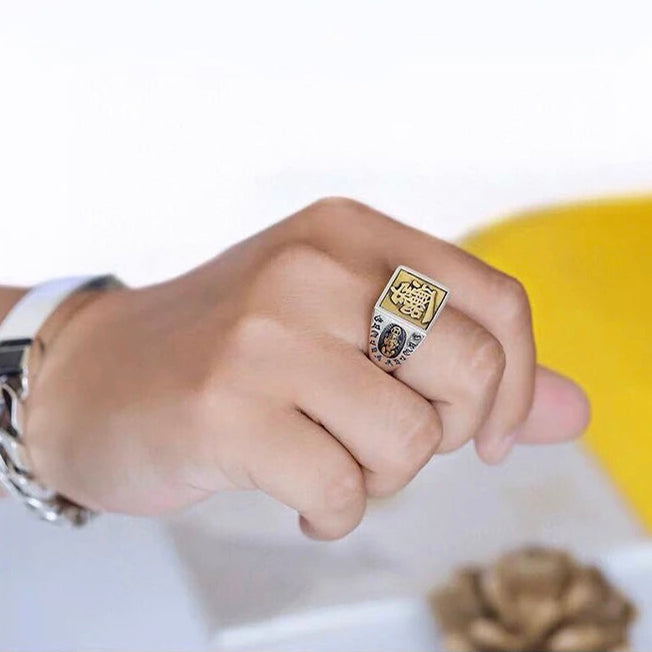 1pcs 925 Sterling Silver Two-Tone Wealth Statement Ring, Vintage Masculine Style, Ideal For Birthdays & Lucky Gifts