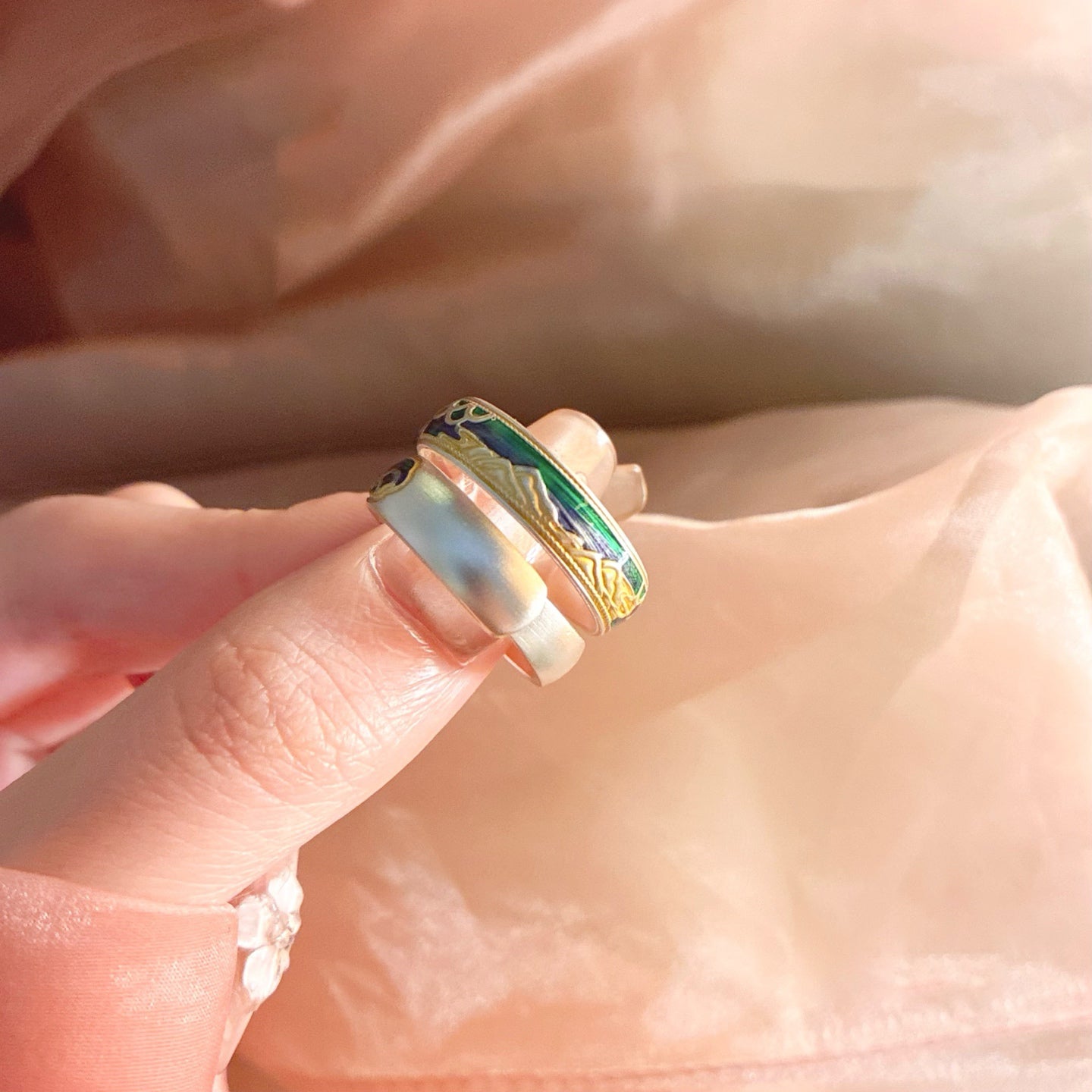 1pcs 999.9 Sterling Silver Gold-Plated Landscape Statement Ring, Luxury Retro Style, Ideal For Birthdays & Holiday Gifts