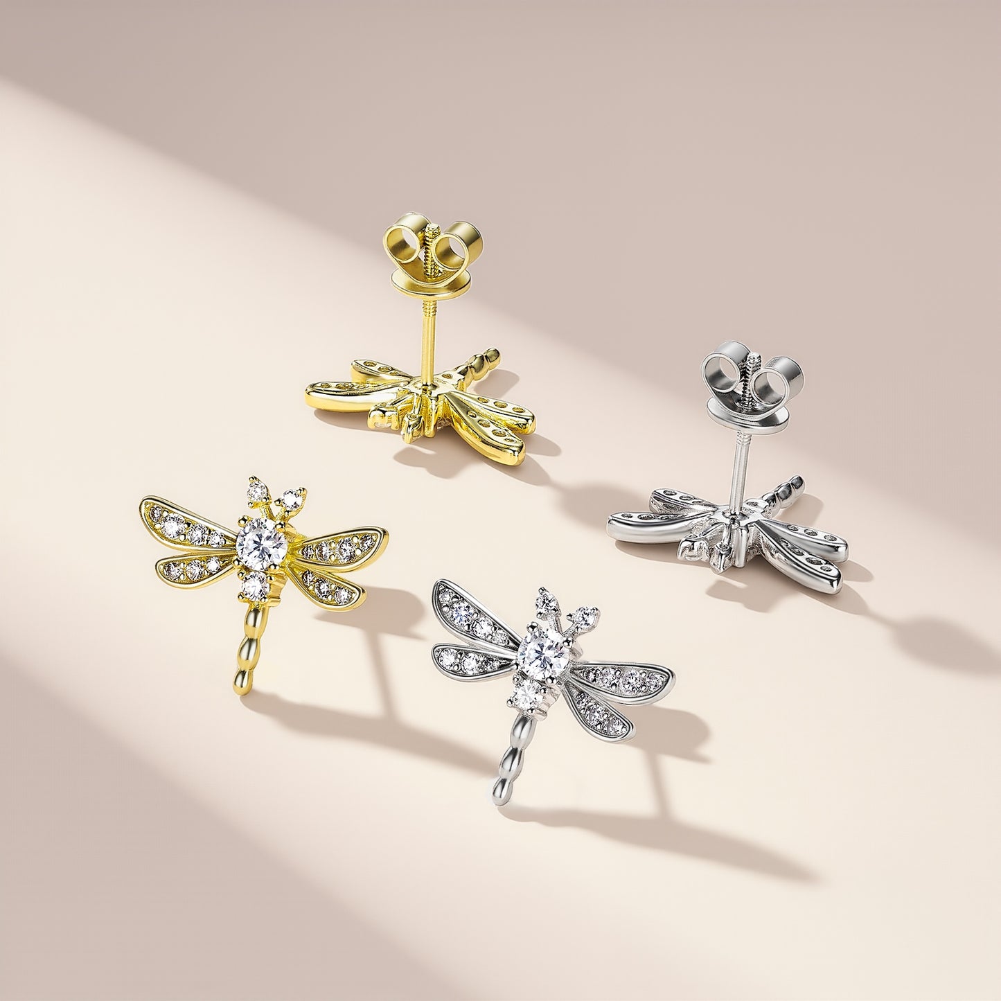 S925 Sterling Silver Dragonfly Stud Earrings, D-VVS1 Moissanite, Platinum Plated 3g, Women's Jewelry Gift Box Set