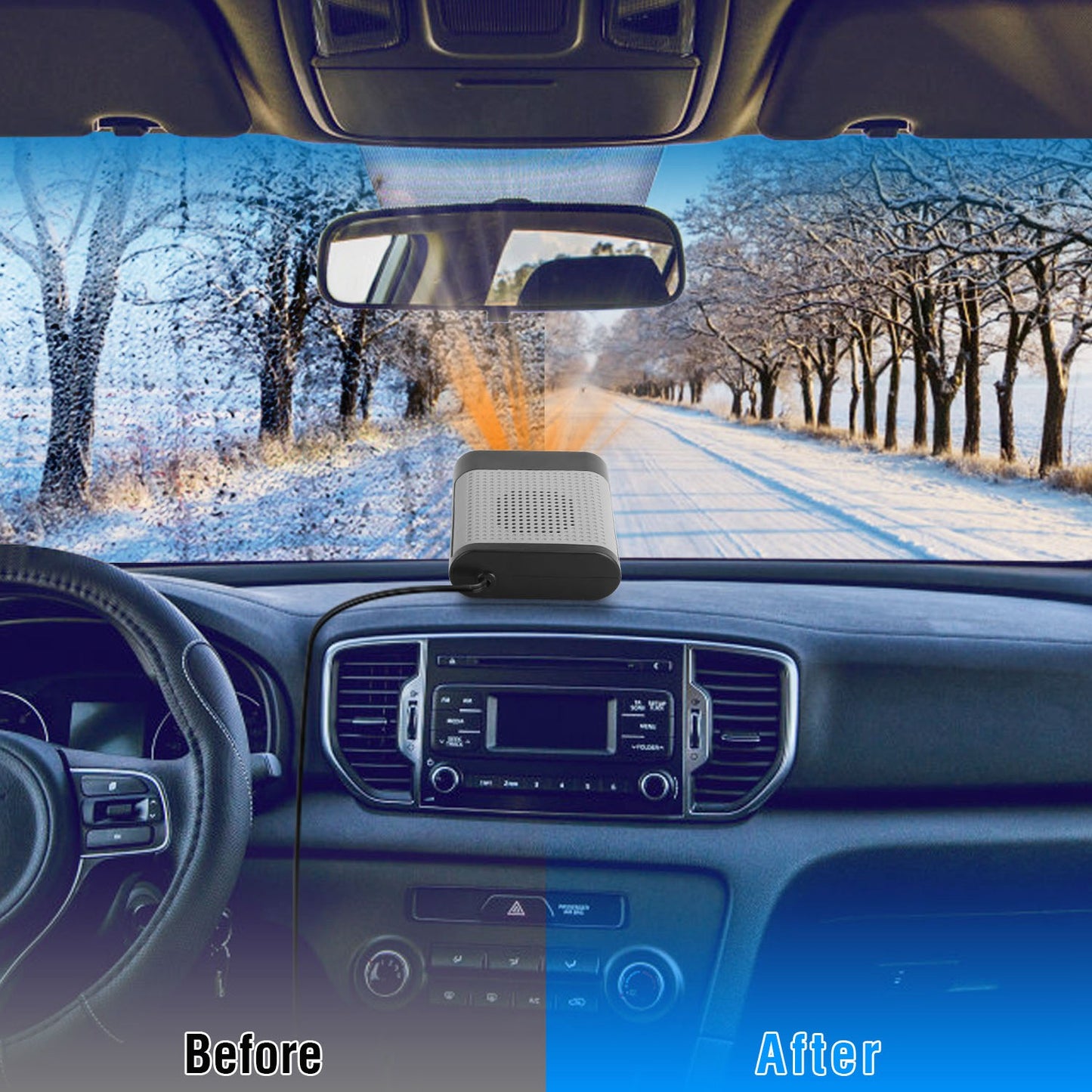 12V 150W Portable Car Heater Heating Fan 2 In 1 Defroster Defogger Demister Windshield Heater Automotive Cooling Fan With Air Purification 360 Degree  Rotating Base