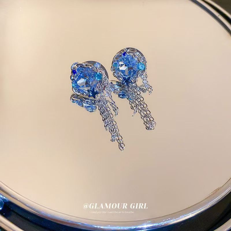 Blue Planet Zircon Floral Pearl Earrings For Women, Super Fairy Sparkling Exquisite Elegant Studs, Light Luxury High-End Fashion Ear Jewelry