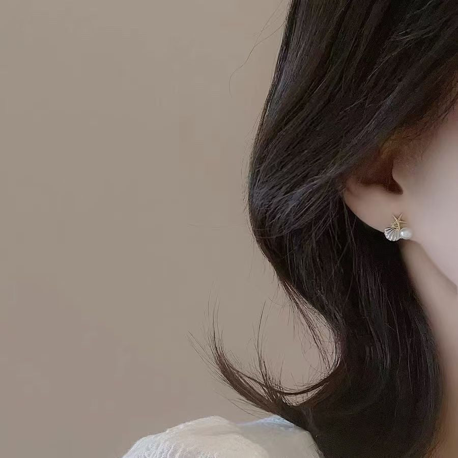 New Arrival Starfish & Shell Stud Earrings, Simple High-End Sweet Tiny Faux Pearl Design Exquisite Elegant Versatile Women's Ear Jewelry