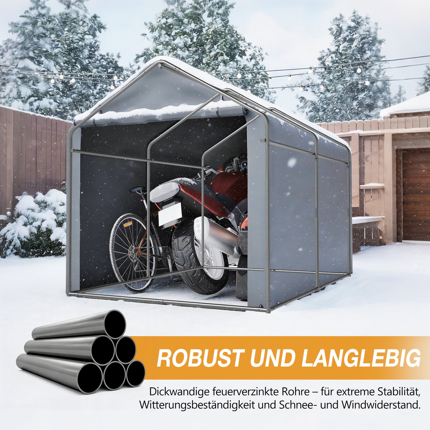 Bicycle Garage 187x100x160 Cm Black Steel Frame Powder-coated Weatherproof Tent With PE Tarpaulin Dark Grey For Bicycle & Garden Tools  Ideal For Balcony, Terrace & Courtyard