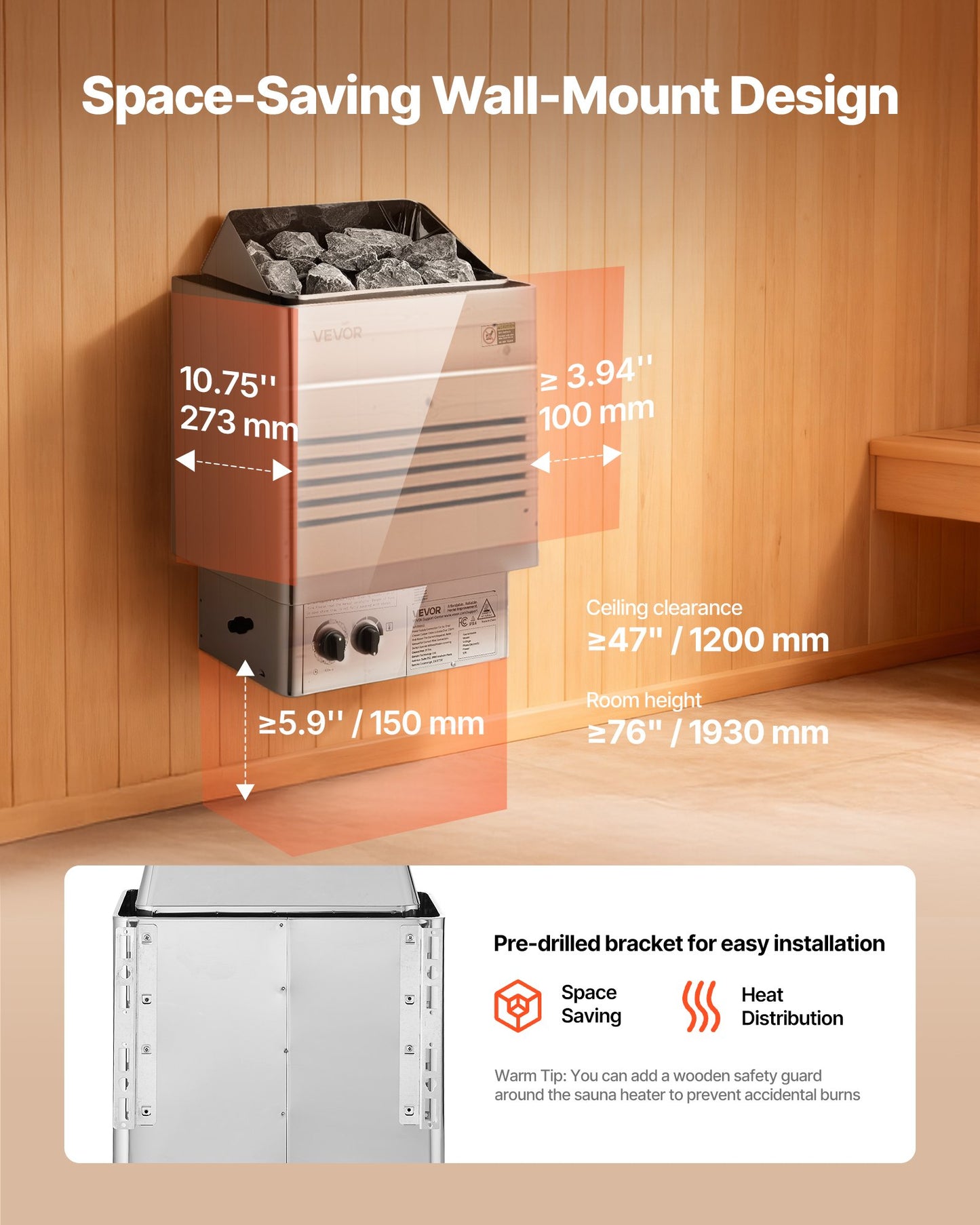 Sauna Heater, 4.5KW 240V Electric Sauna Stove, Dry Steam Bath Saunas Stove With Pre-Drilled Bracket, Fit 105 To 210 CU.FT Saunas Rooms, Steam Bath Stoves For Home, Commercial, Leisure Venues
