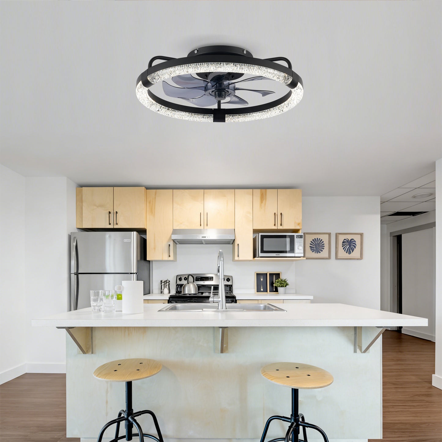 20  Ceiling Fans With Kit ,LED Light Source And Remote Control, 3000-6500K Dimmable Modern Flush Mount LED Fan Light, 6 Speeds, Quiet DC Motor For Living Room, Bedroom,Kitchen----Matte Black