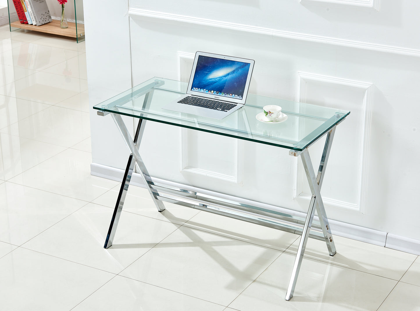 Glass Computer Desk, Transparent Tempered  Glass Laptop Table With Rounded Edges Desks, Sofa Table