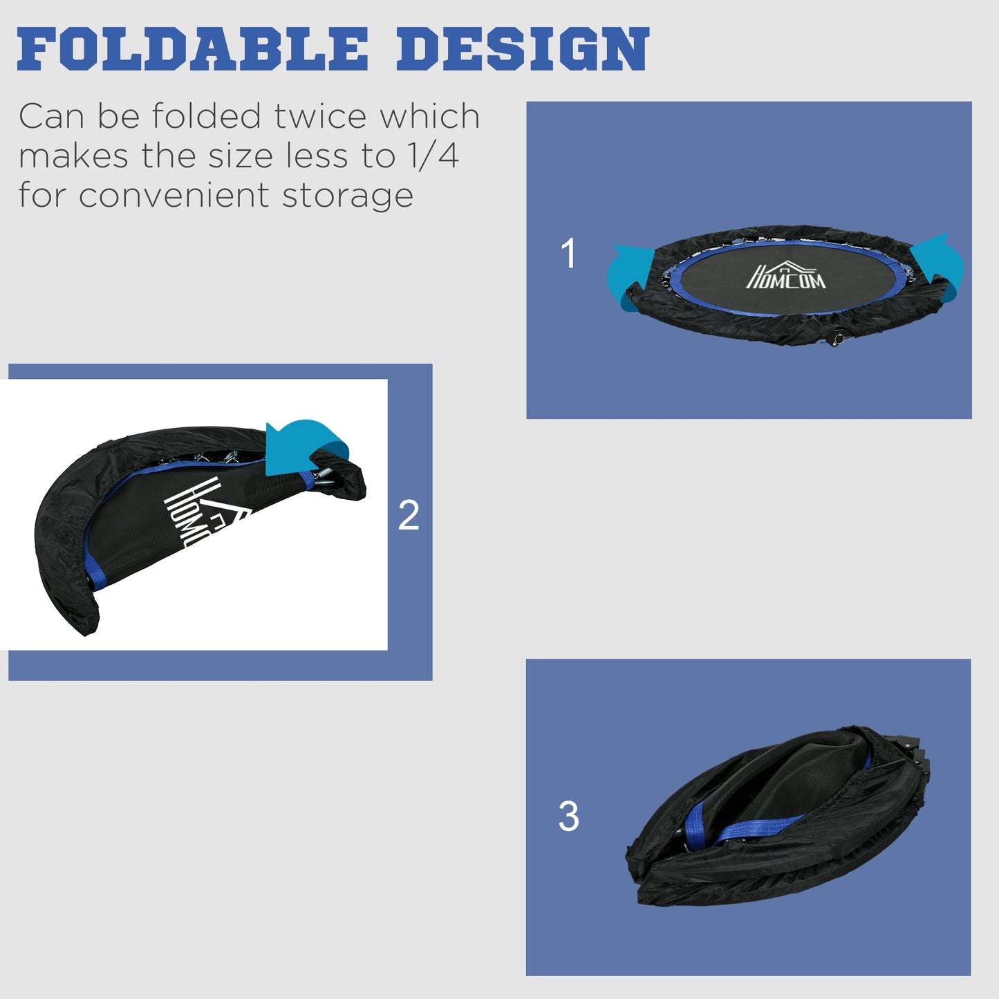 40" Foldable Mini Fitness Trampoline, With Adjustable Foam Handle, Blue