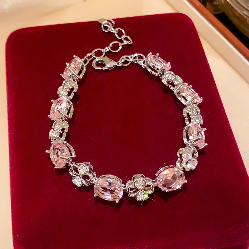 French Style Oval Zircon Bracelet For Women Sweet Luxury Bangle Wedding Party Fashion Jewelry