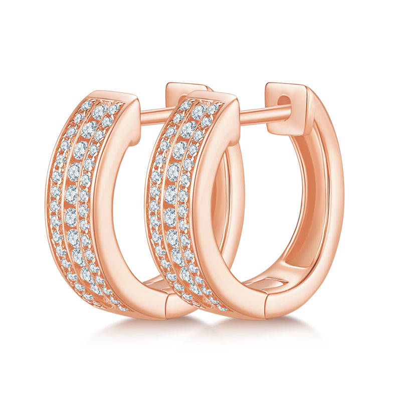 4.1g S925 Sterling Silver 86 Stone Moissanite Hoop Earrings  Chunky Pave Huggie Hoops With GRA Certificate, Platinum Plated Jewelry Gift Box Set For Women