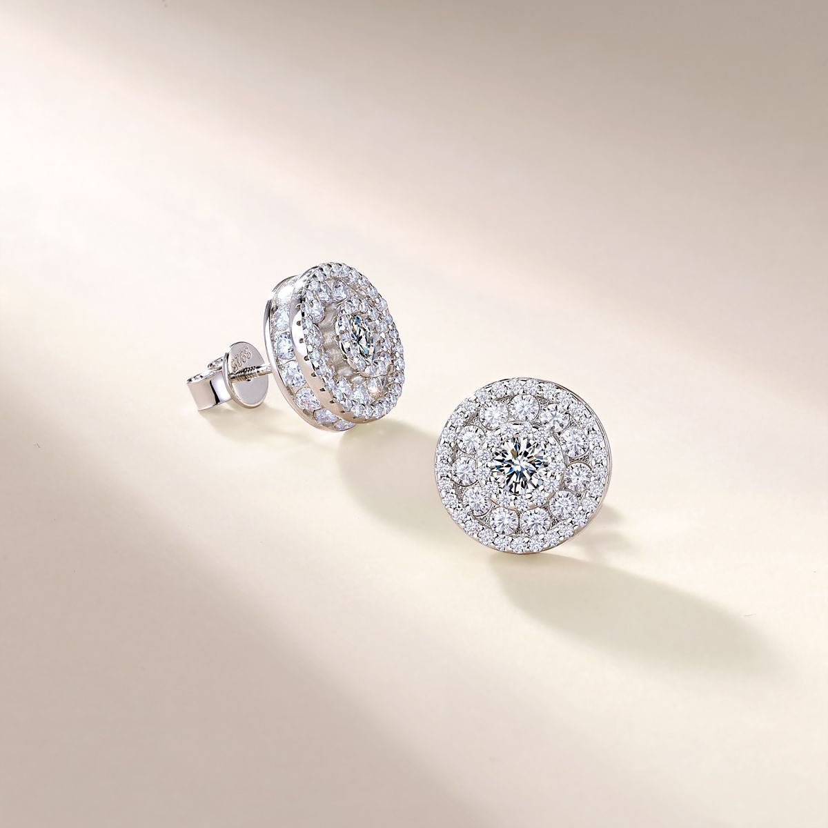 S925 Sterling Silver Round Halo Stud Earrings, 4mm D-VVS1 Moissanite, Platinum Plated 4.7g Women's Jewelry With Gift Box
