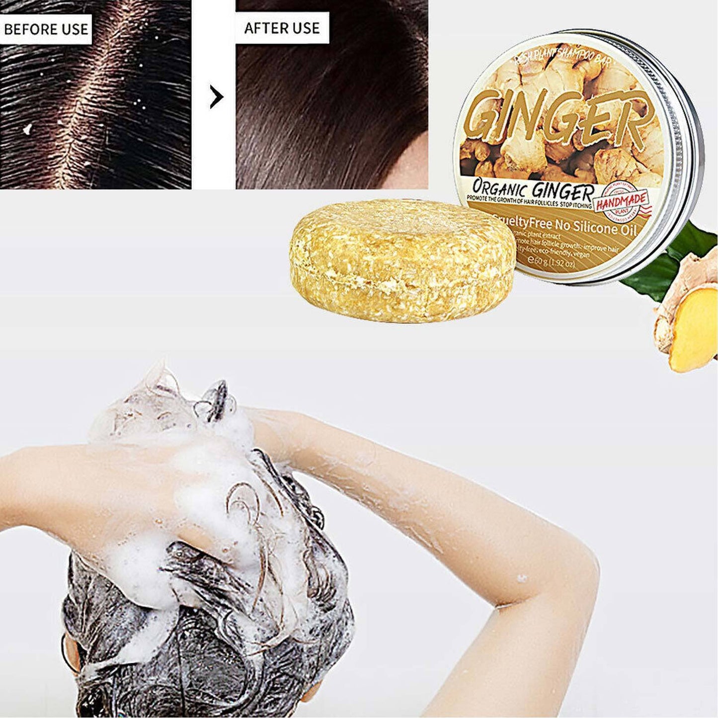 5Pcs Organic Ginger Shampoo Bar Anti Hair Loss Shmpoo Soap Hair Growth Care Soap