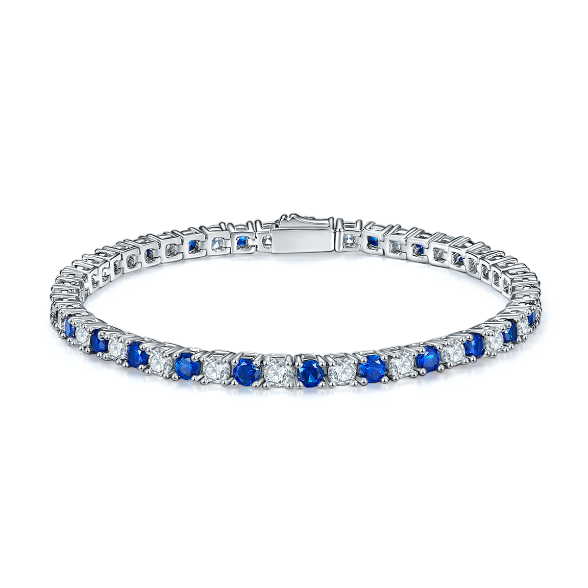 S925 Sterling Silver 3x3mm Lab-Grown Gemstone Tennis Bracelet For Women 16.5cm 8.6g Red Blue Green Options Platinum Plated Gift Box