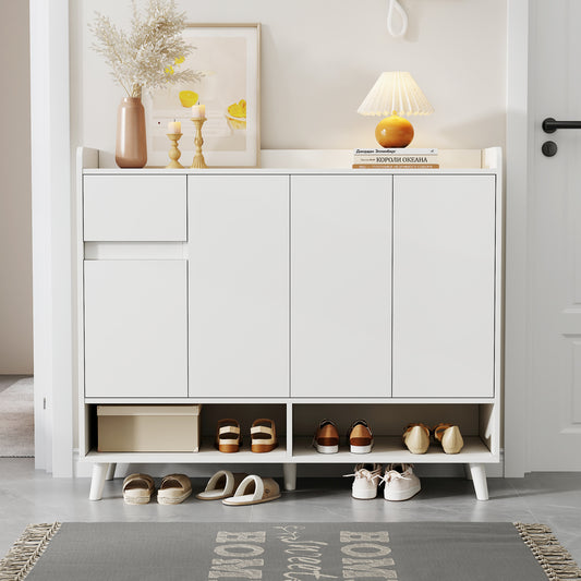 Modern Sideboard Chest Of Drawers Shoe Cabinet With Large Storage Space, 4 Doors And 1 Drawers With An Adjustable Shelf For Dining Room, Living Room Or Kitchen ,White, Dimensions 120X99X35 Cm