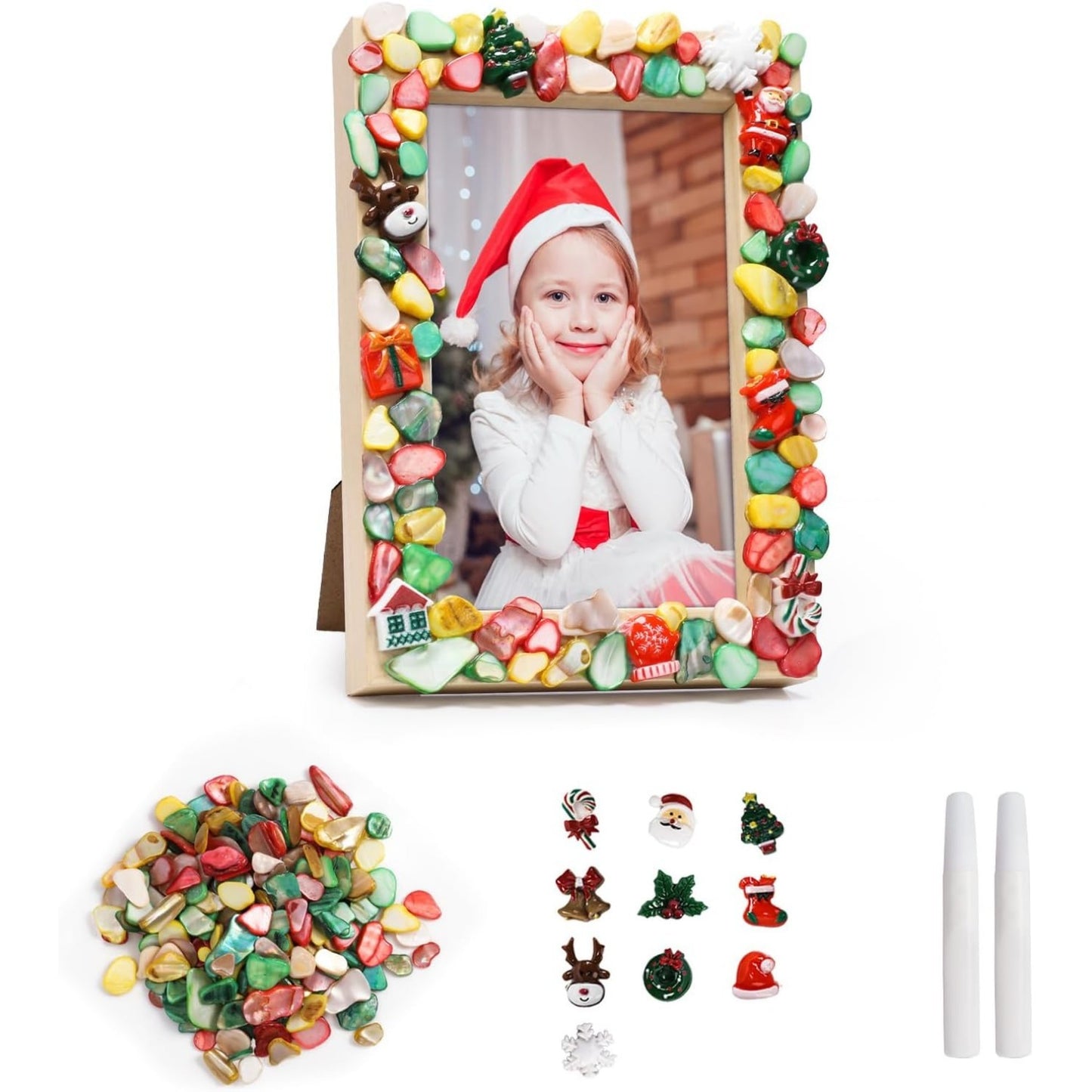 Christmas Mosaic Picture Frame Craft Kit – Mosaic Sets With Christmas Tree, Santa Claus, And Snowflakes; Mosaic Tiles For Crafts; DIY Wooden Frames; Creative Sets; Christmas Gift