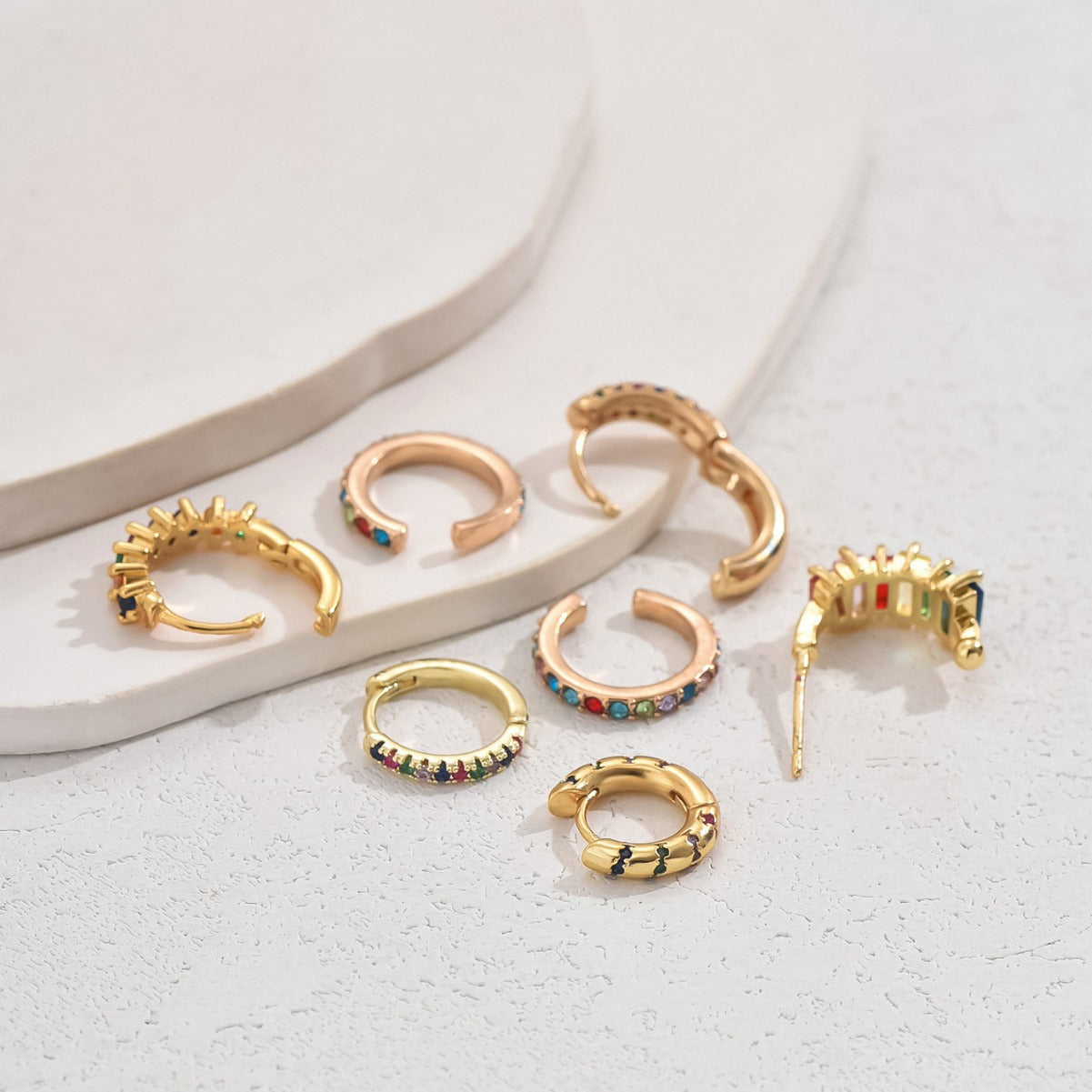 New European Copper Real Gold Plated Earrings For Women, Niche Design Inlaid Colorful Rhinestones, Elegant Light Luxury Stud Ear Jewelry