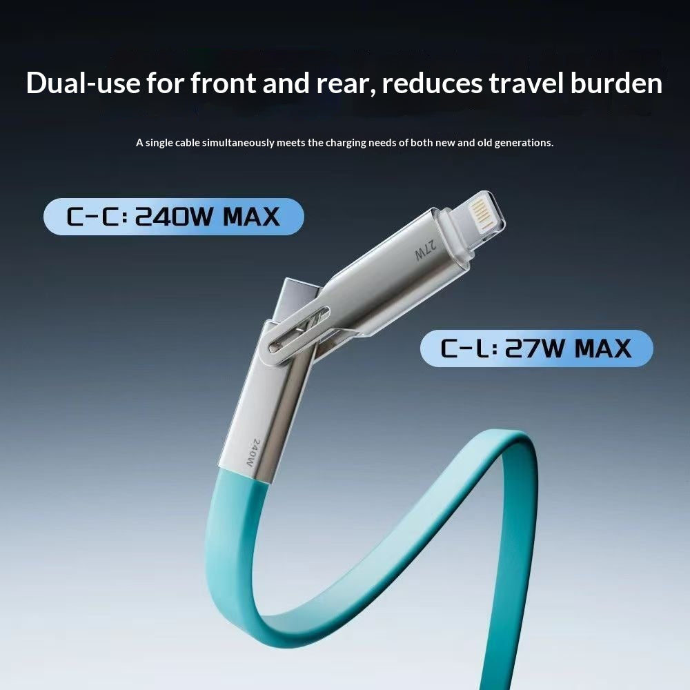 240W Multi-Protocol Fully Compatible 2-in-1 Charging Cable With Silicone