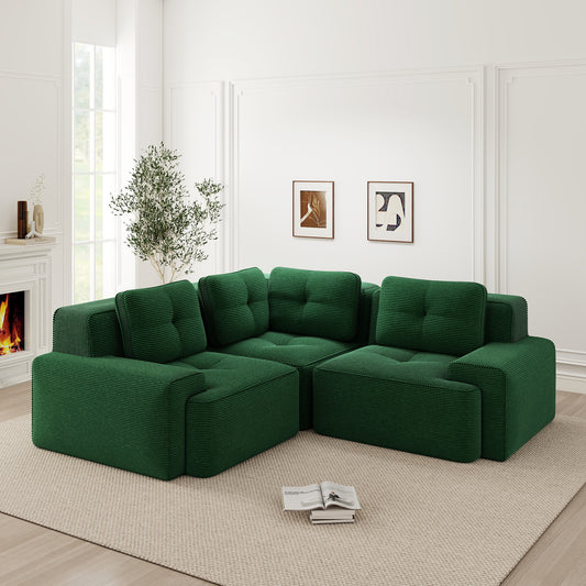 Frameless Sofa For Living Room, Office Sofa, Modular Combination Sofa, Comfortable Upholstered Corduroy Fabric Low-seat Sofa, No Assembly Required, Non-slip Design.Green
