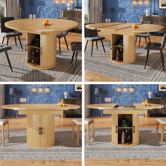 Extendable Dining Table, Dining Room Table, Kitchen Table, Balcony Table, Extendable Table Top Round Dining Table, Extends To Oval, 118-158 Cm, Seats Up To 6 People, Natural