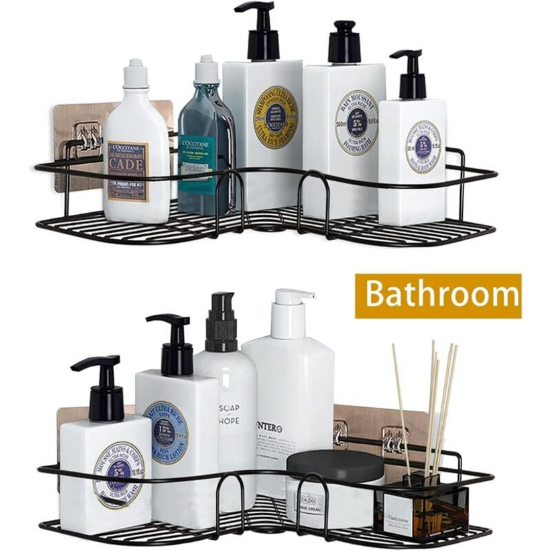 Shower Corner Shelf No Drilling, Bathroom Accessories 8 Adhesive Stickers, Kitchen Storage  Black