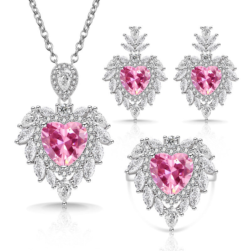 New Trendy Live Stream Hot Selling High End Heart Shaped Zircon Jewelry Set Earrings, Rings, Necklaces  And Pendants