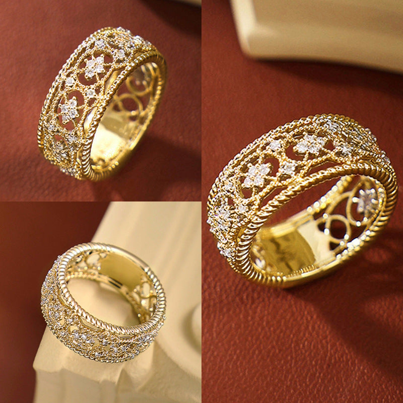 New Woven-pattern Gold-carved Openwork Ring