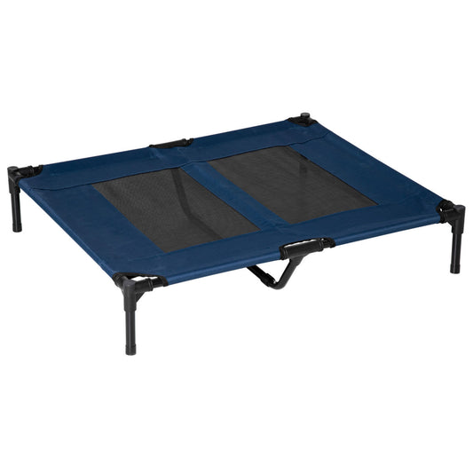 PawHut Raised Dog Bed Cat Elevated Lifted Puppy Pet Elevated Cot Portable Camping Basket?Blue (Large)