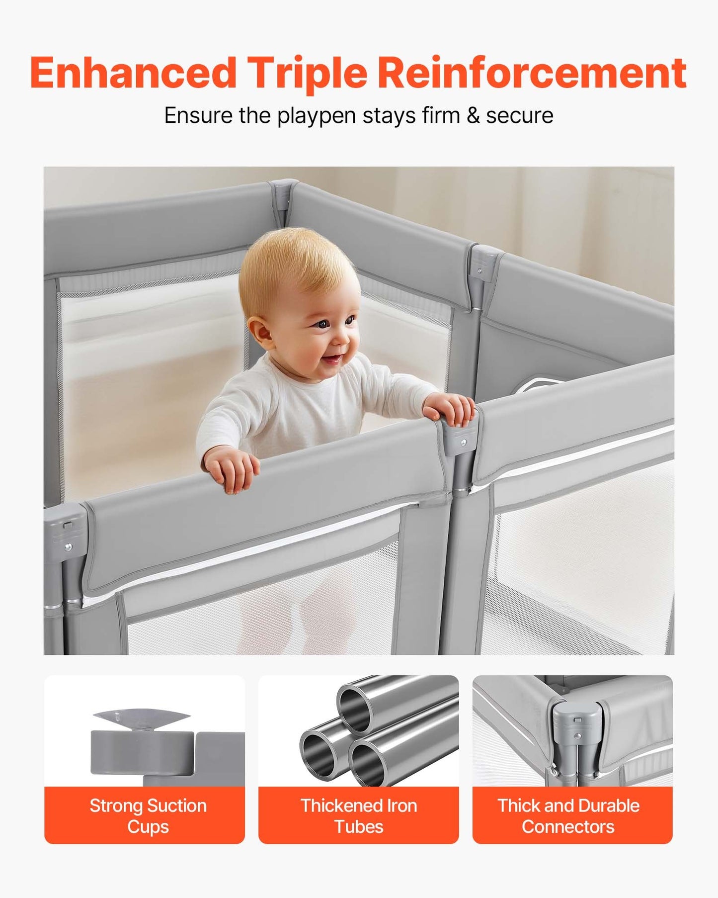 Baby Playpen, 47.2″ X 47.2″ Foldable Toddlers Playpen, Indoor/Outdoor Baby Fence Play Yard With Zippered Door & Soft Breathable Mesh, No-Gap Toddlers Activity Center For 6 -24 Months Babies