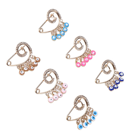 6pcs Brooch Pins Evil Eye Shape Multicolor Decorative Clothes Decoration Accessories