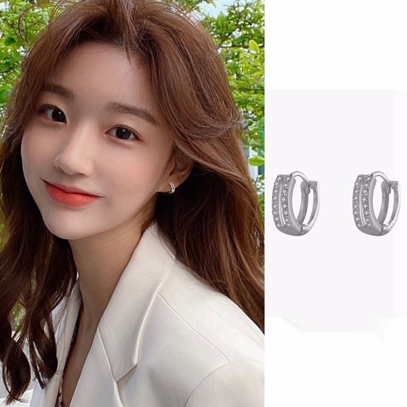 1pcs 999 Sterling Silver Double Band Zircon Hoop Earrings, Luxury Trendy Style, Ideal For Birthday & Holiday Gifts