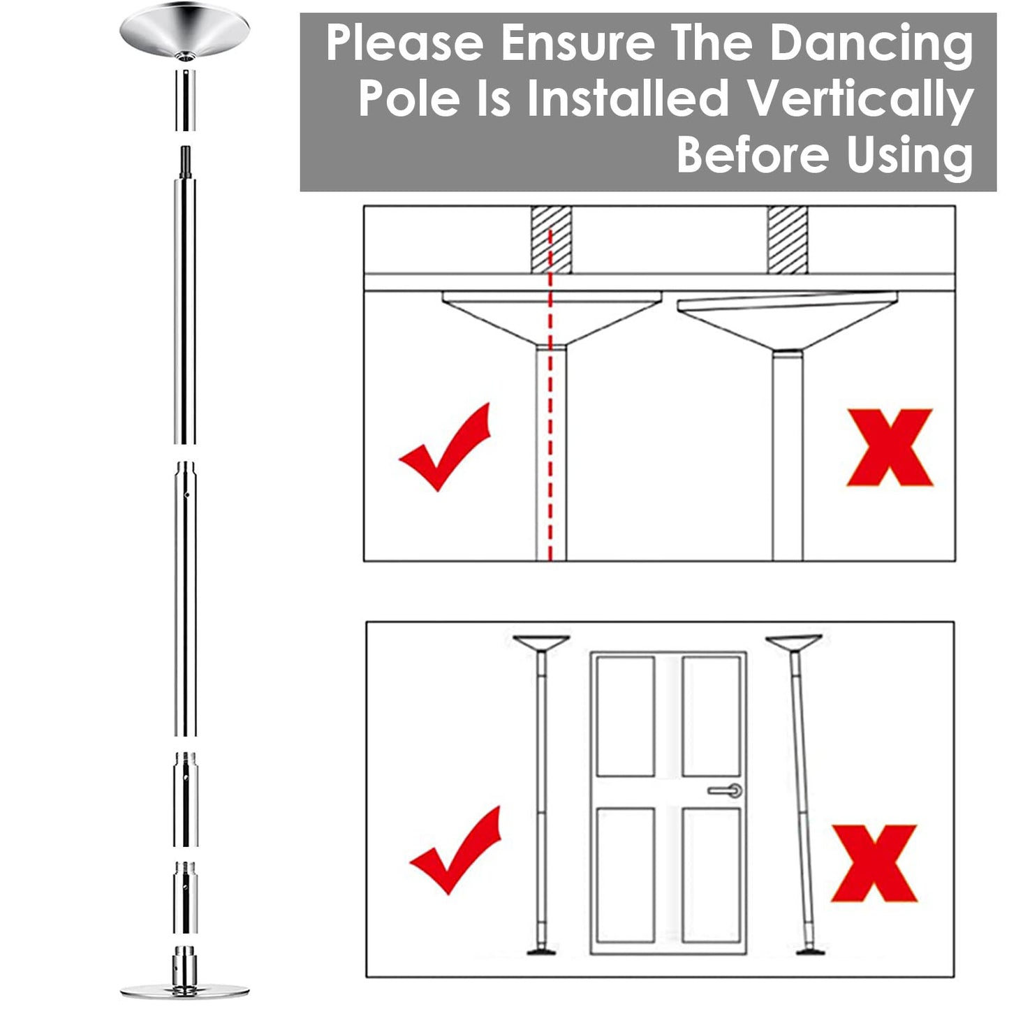1Pc Stripper Dance Pole 45mm Spinning Static Dancing Pole With 88-108.1in Adjustable Height 551LBS Weight Capacity For Fitness Exercise Party Home Club Gym