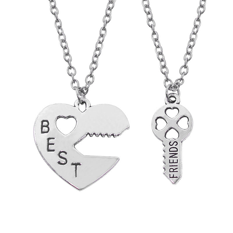 Best Friend Heart-shaped Lock Key Necklace Girlfriends Love Alloy Pendant