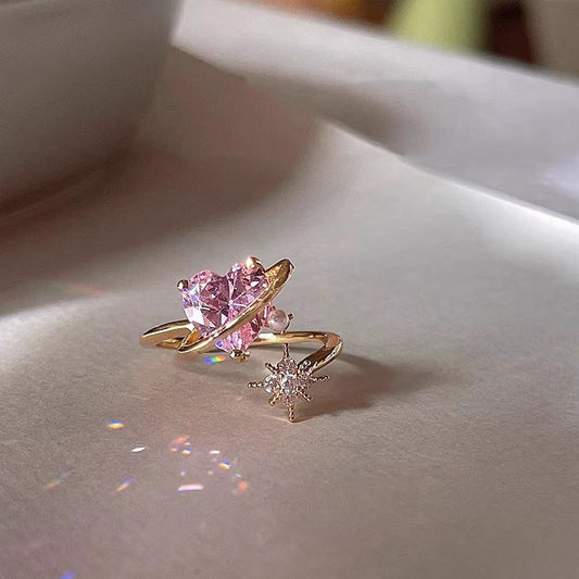 Sweet Heart Pearl Ring For Women, Ins Stylish Luxury Ring, Sparkling Elegant Gentle Fashion Band