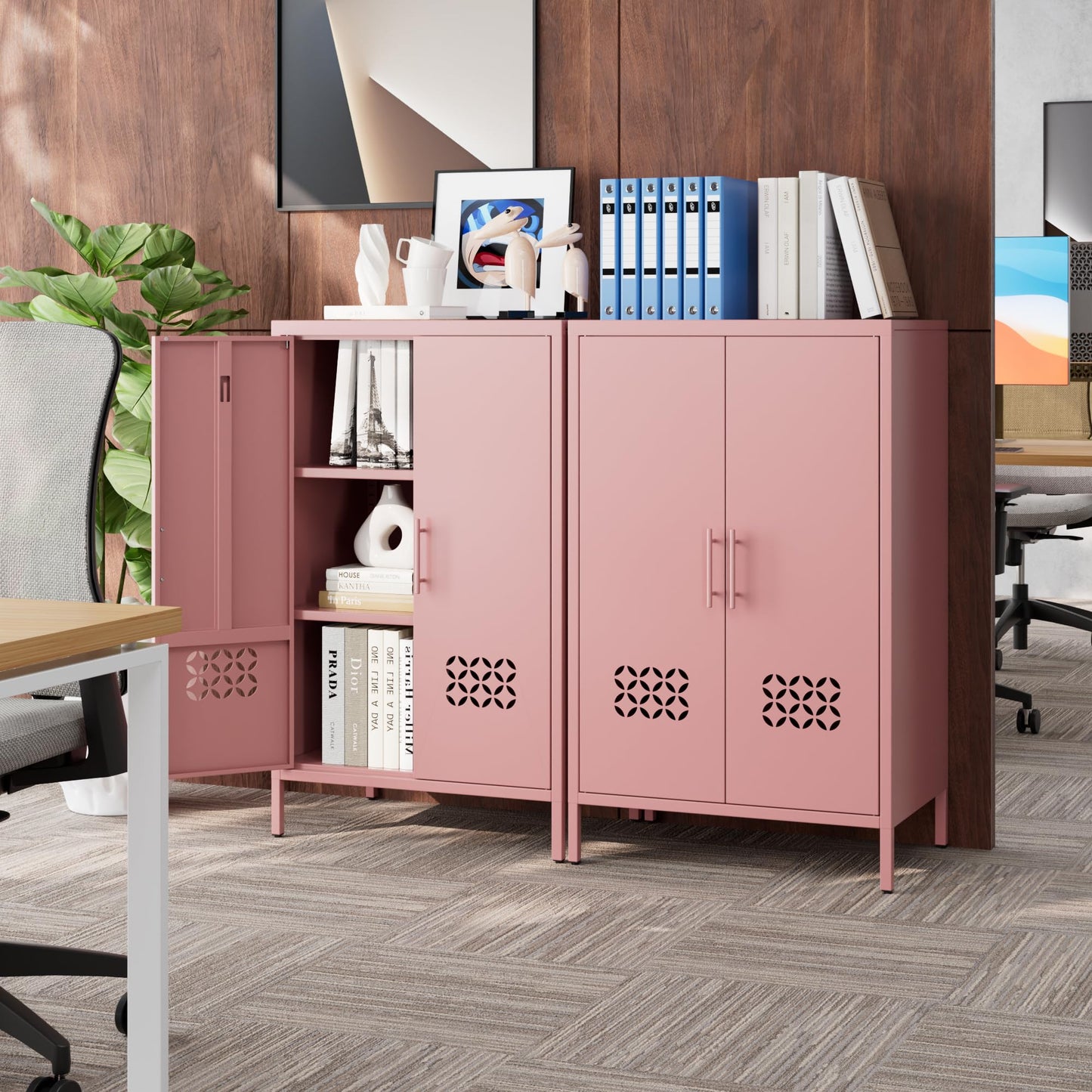 Metal Storage Cabinet, 42inch H Kitchen Pantry Storage Cabinets With 2 Shelves, For Living Room, Home, Required Assembly