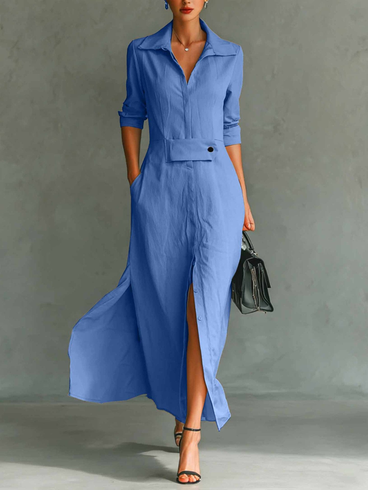 Best-selling Casual And Elegant Slit-front Shirt Dress