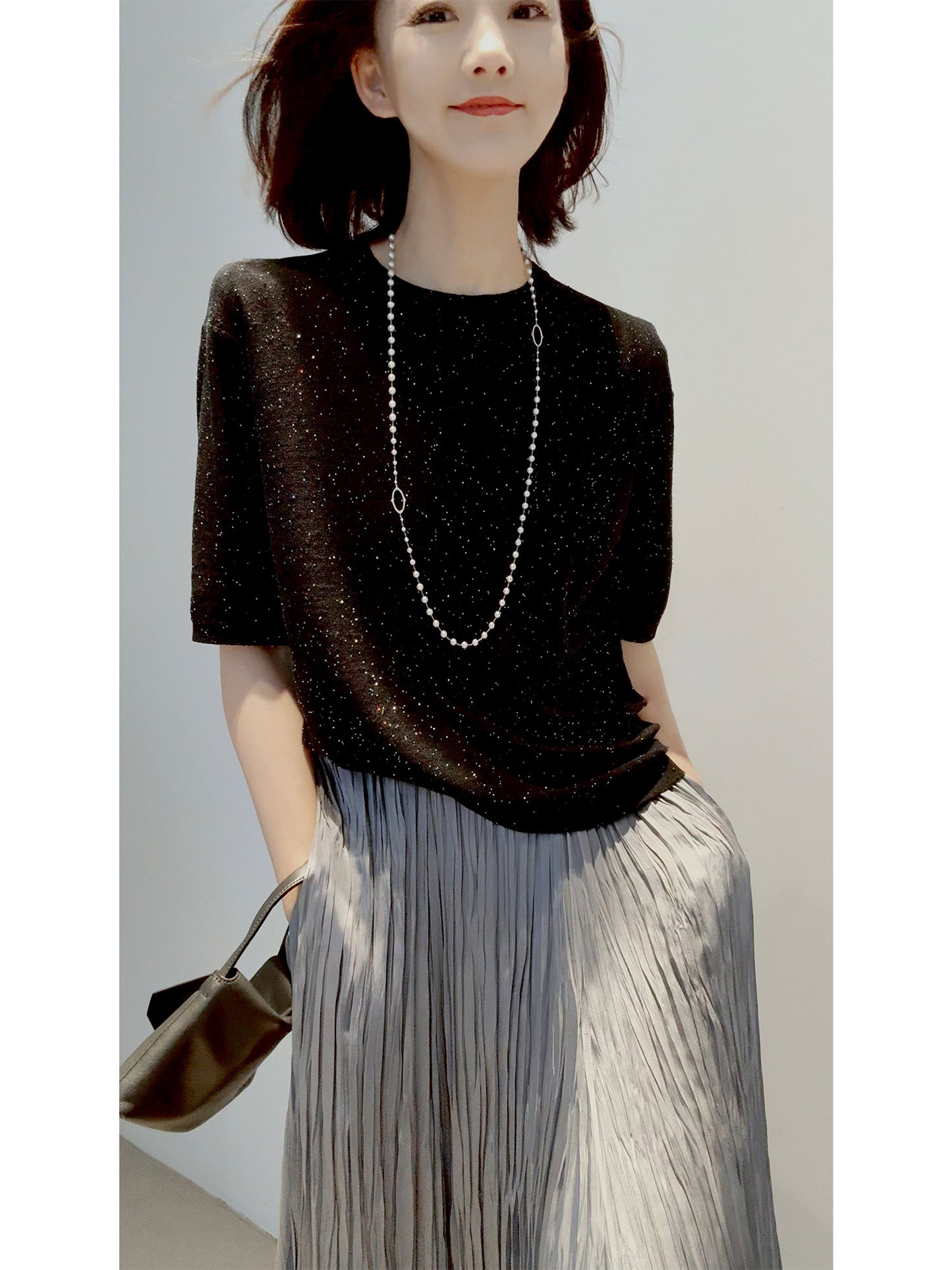 Quiet-luxury Fashion Pullover With Linen And Three-dimensional Colored Beads