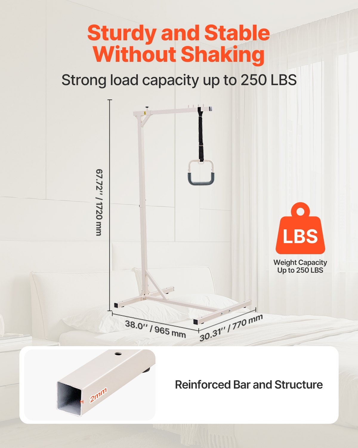 Trapeze Bar For Bed Mobility, Heavy-Duty Steel Free Standing Trapeze Bar 250 LBS Weight Capacity, Hospital Bed Pull Up Assist For Elderly & Disabled, Ideal For Hospitals, Nursing Home, Home Care